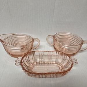 Vintage 50s Anchor Hocking "Manhattan" Pink Depression Glass Set of 3